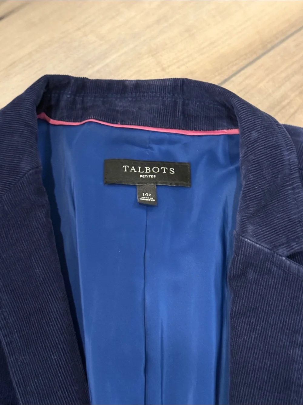 Talbots Navy Corduroy Blazer with Blue Lining